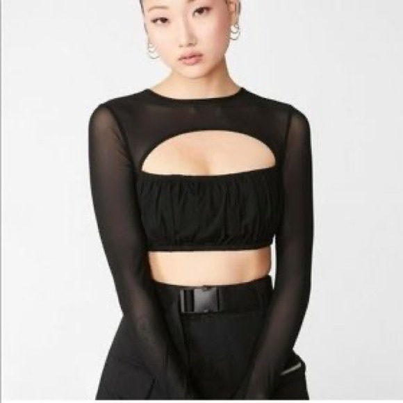BRAND NEW I.AM.GIA LONG SLEEVE BLACK MESH CUTOUT CROP “ANYA” TOP - Picture 7 of 7